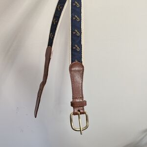 English Sports Shop Bermuda Canvas Flag And Map Leather Brass Buckle Belt